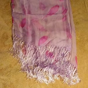 Sheer purple and pink floral shawl with tassels